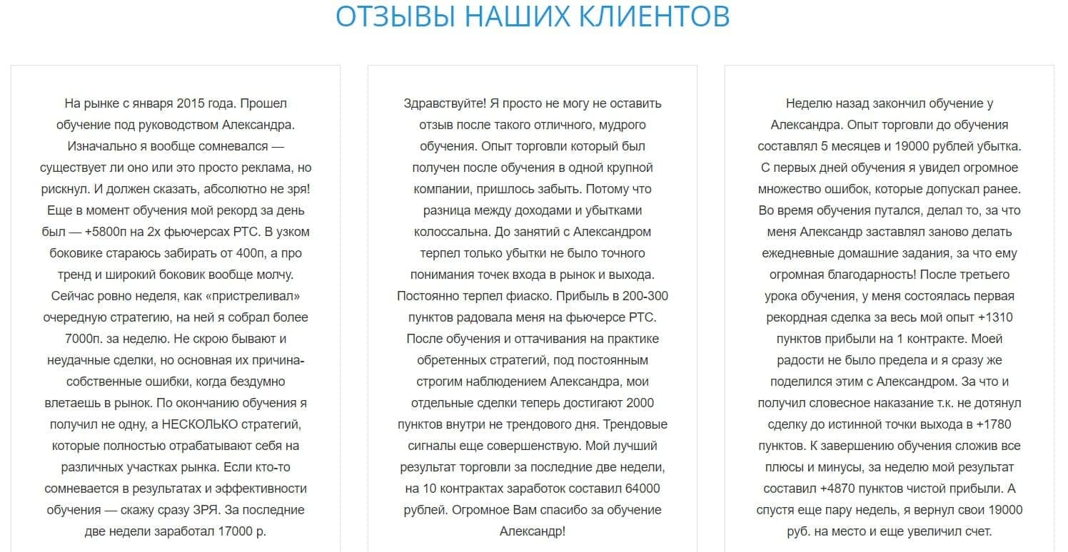 Отзывы клиентов от Scalping Intraday.ru