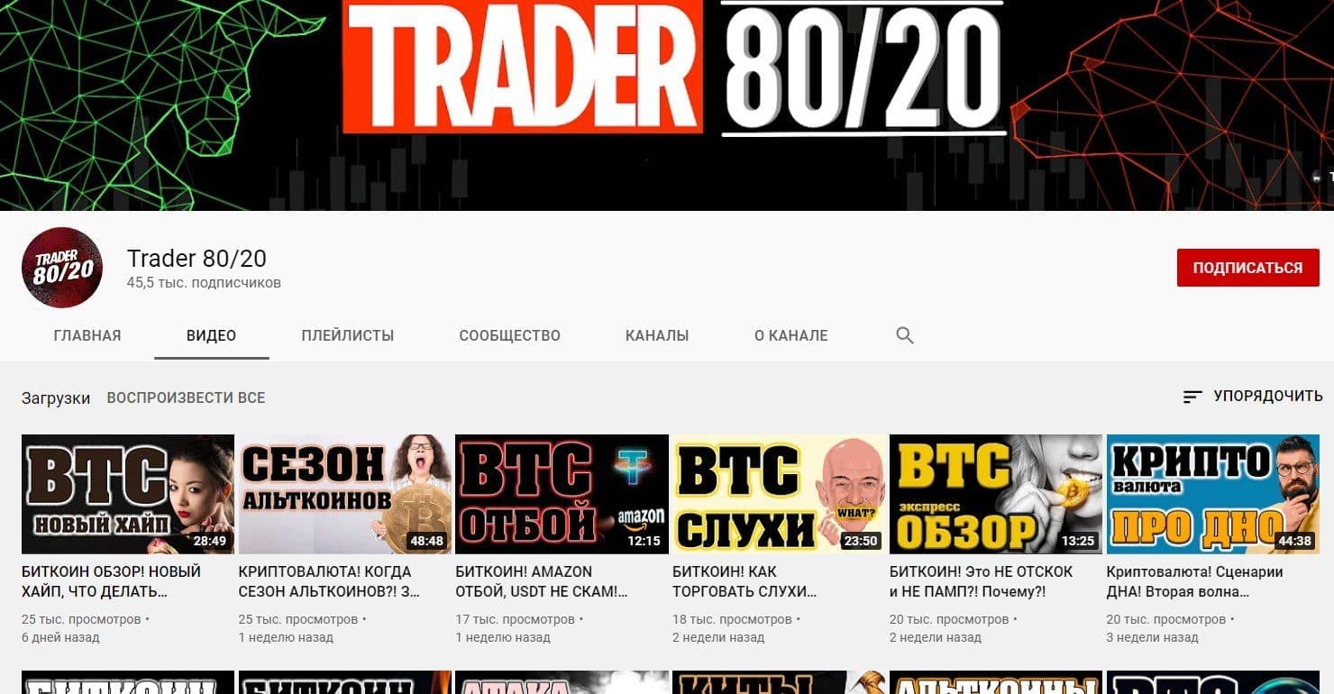 Ютуб канал Trader 8020