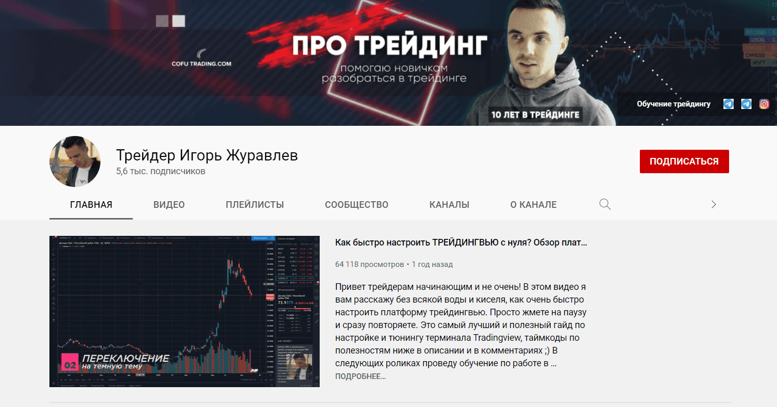 Ютуб-канал трейдера Игоря Журавлева