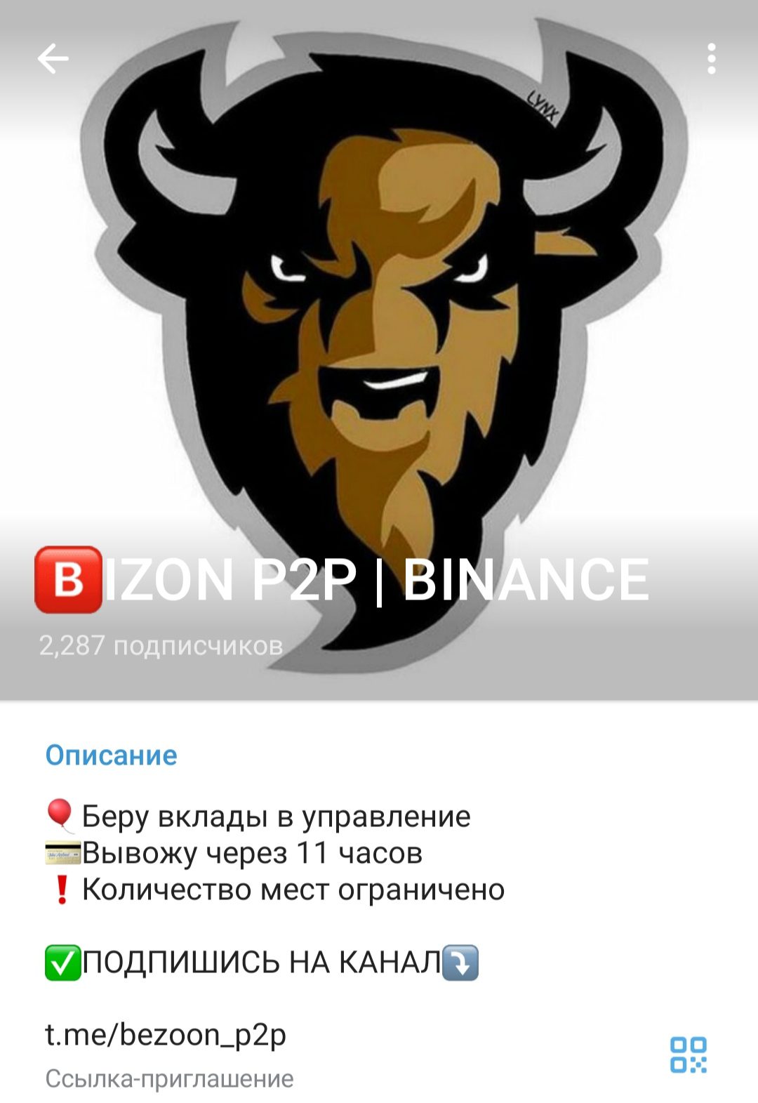 Bizon P2P Binance телеграмм