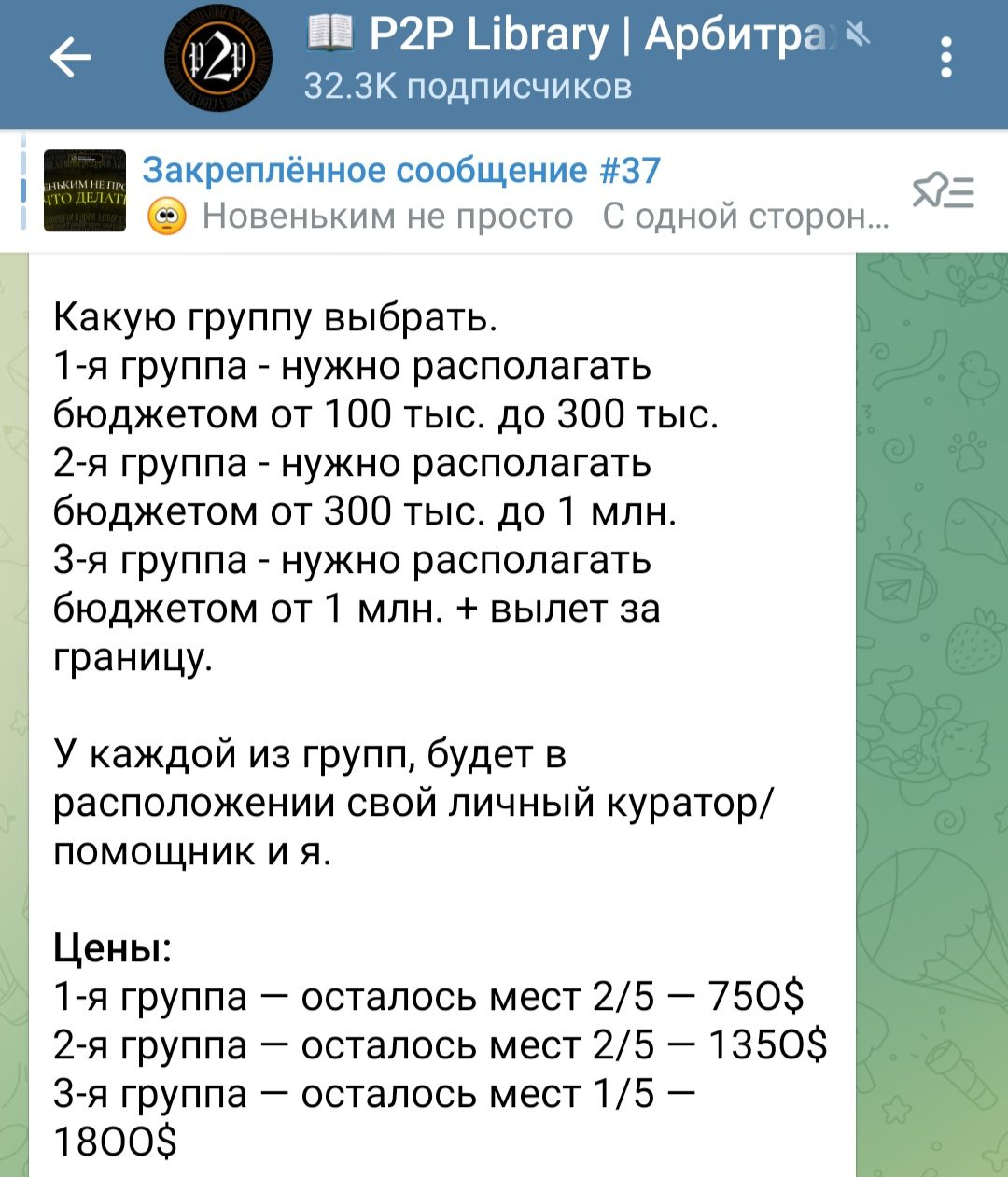 Анализ телеграм-канала Antonovp2p