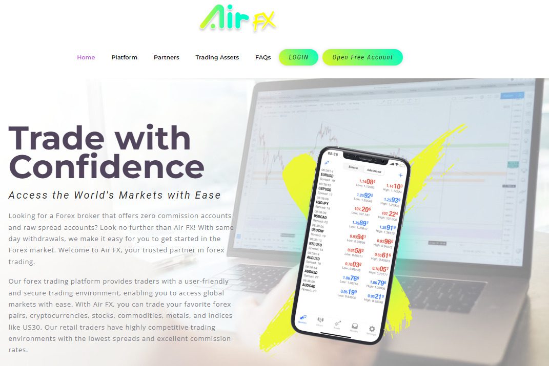 Сайт брокера AirFX
